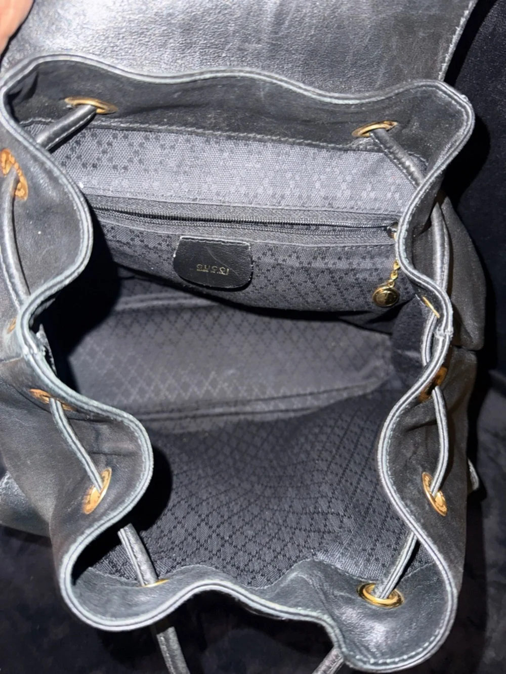 Gucci Vintage Bamboo Backpack Black Leather  Bag - Picture 9 of 10